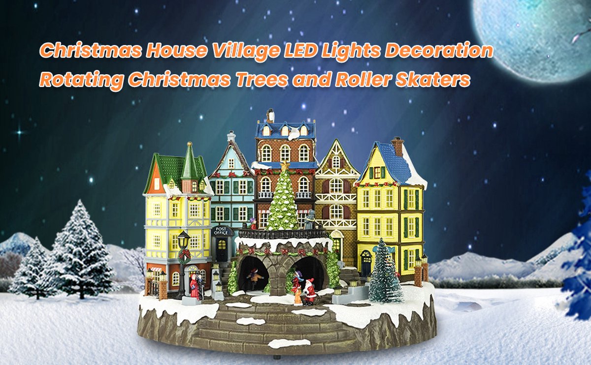 Kristmar Christmas village with rotating Christmas tree, music and LED lighting