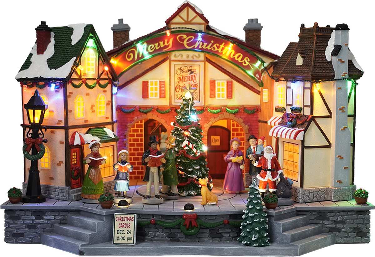 Village de Noël de Kristmar avec sapin de Noël rotatif et maisons illuminées