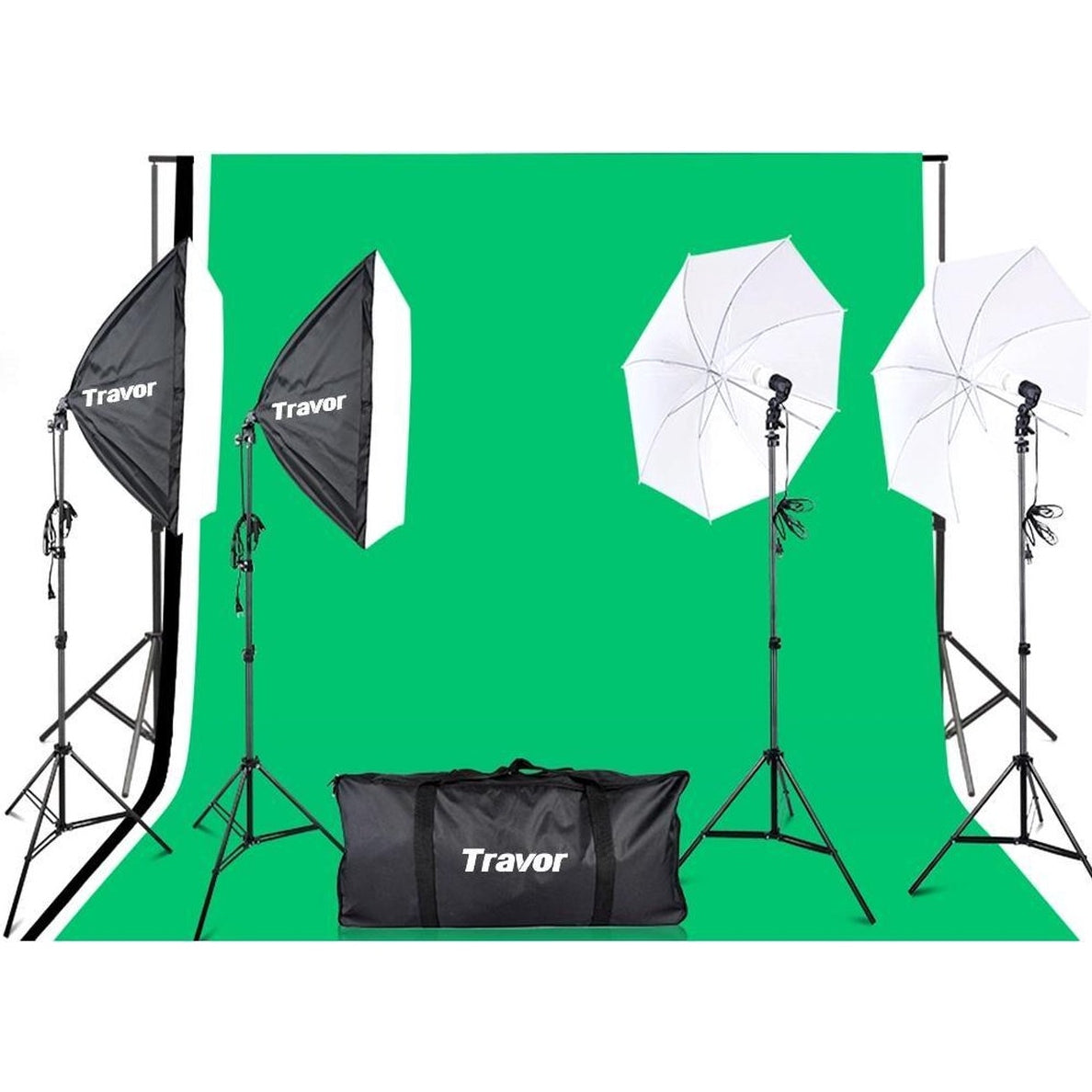 Travor Greenscreen fotostudio lampenset inclusief softbox en paraplu