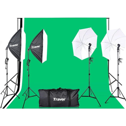 Travor Greenscreen fotostudio lampenset inclusief softbox en paraplu