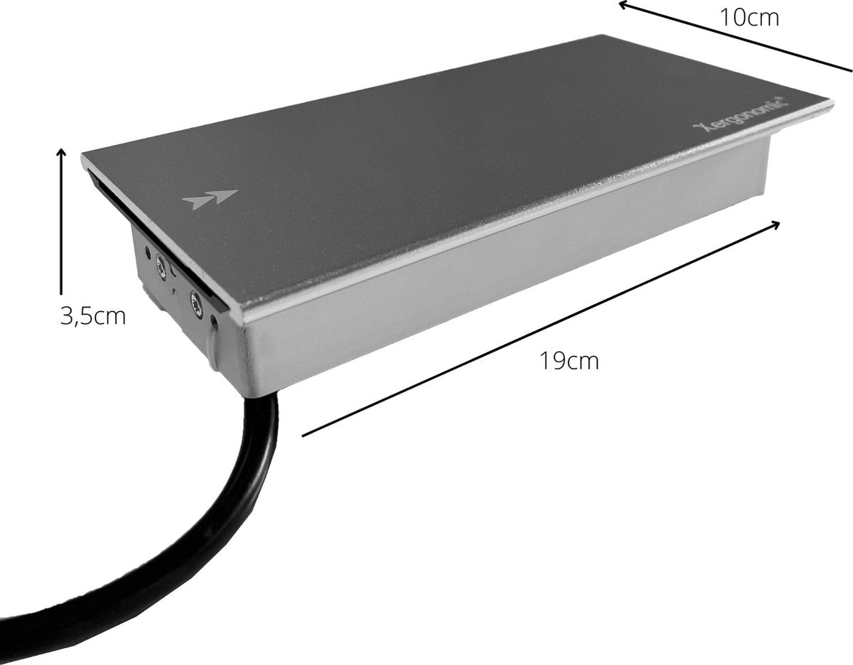 Xergonomic Desk socket sliding cover with 2 sockets and 2 USB ports Silver