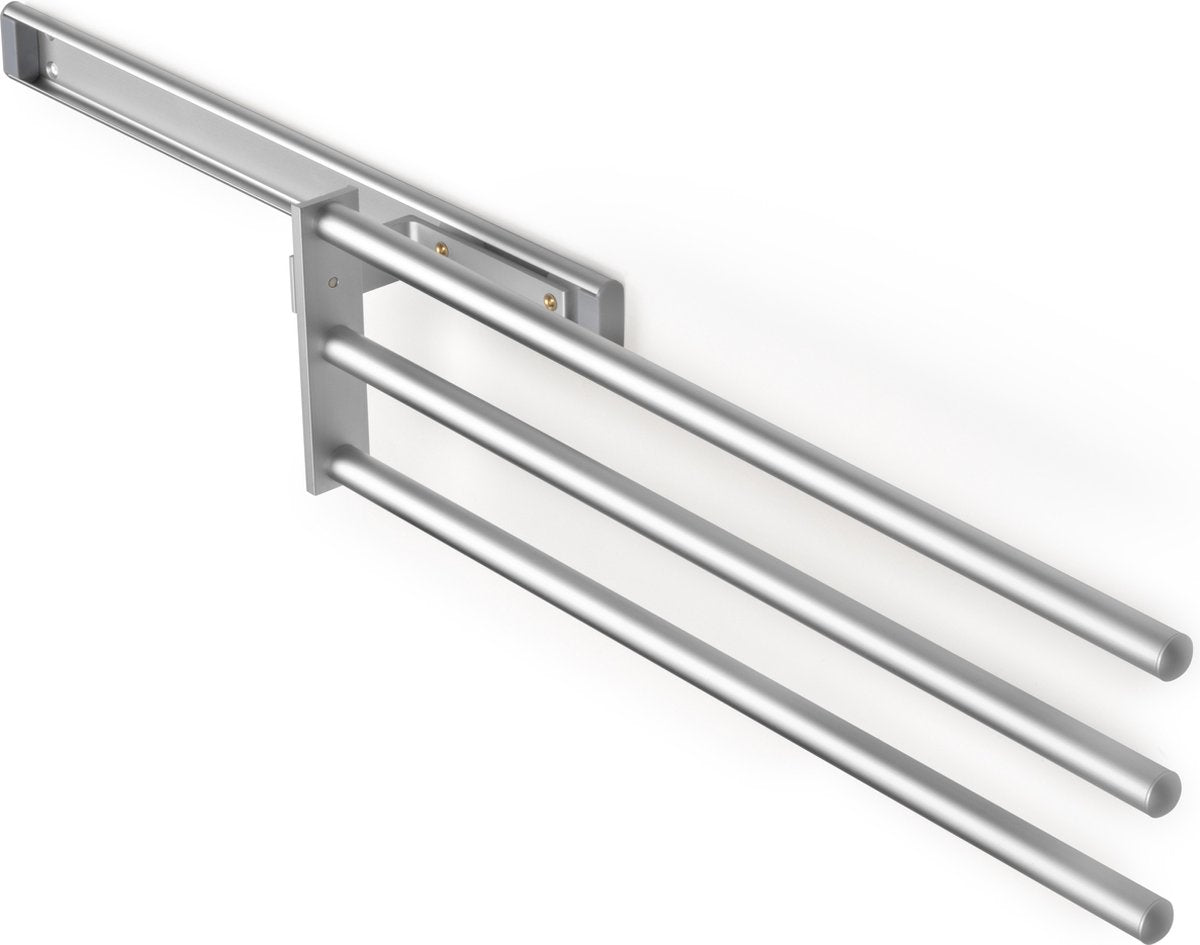 Eleganca Uittrekbaar Handdoekrek – Inbouwafmeting B17 x D46 x H5cm – Handdoekhouder uitschuifbaar tot 29cm – Handdoekstang keuken of badkamer – Horizontaal en verticaal te gebruiken – 3 armen – Aluminium – Zilver