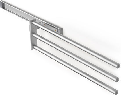 Eleganca Uittrekbaar Handdoekrek – Inbouwafmeting B17 x D46 x H5cm – Handdoekhouder uitschuifbaar tot 29cm – Handdoekstang keuken of badkamer – Horizontaal en verticaal te gebruiken – 3 armen – Aluminium – Zilver