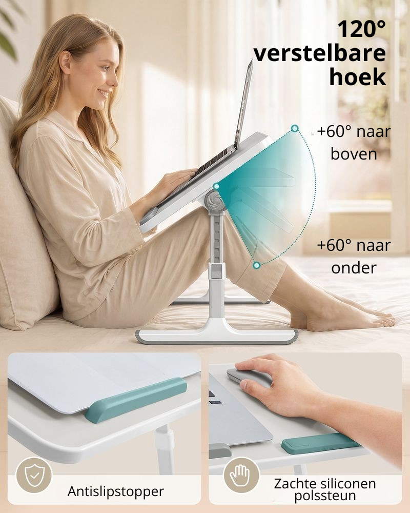 Nancy's Tignale Laptoptafel - Laptopstandaard - Bedtafel - In Hoogte Verstelbaar - Grijs