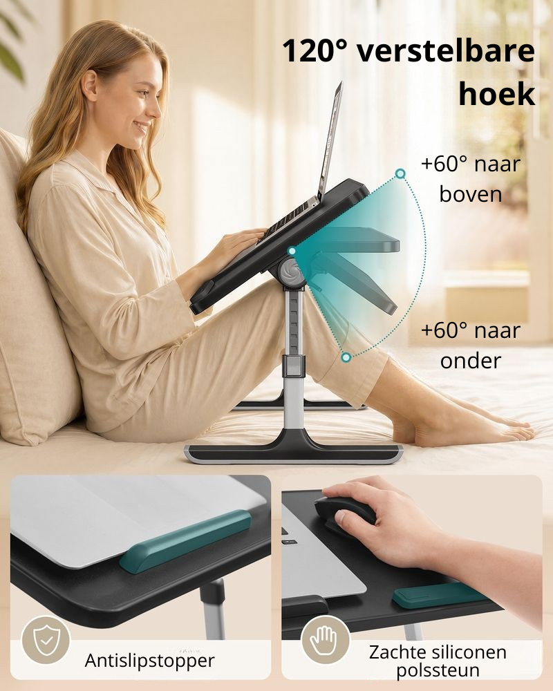 Nancy's Tignale Laptoptafel - Laptopstandaard - Bedtafel - In Hoogte Verstelbaar - Zwart