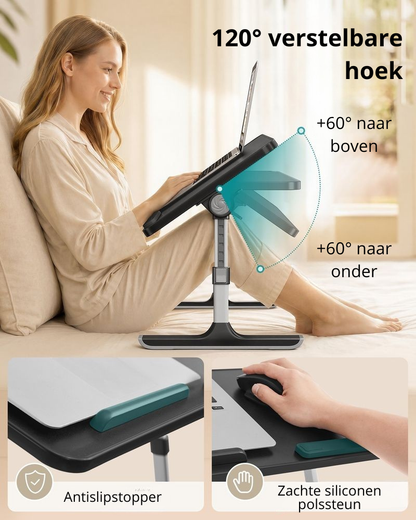 Nancy's Tignale Laptoptafel - Laptopstandaard - Bedtafel - In Hoogte Verstelbaar - Zwart