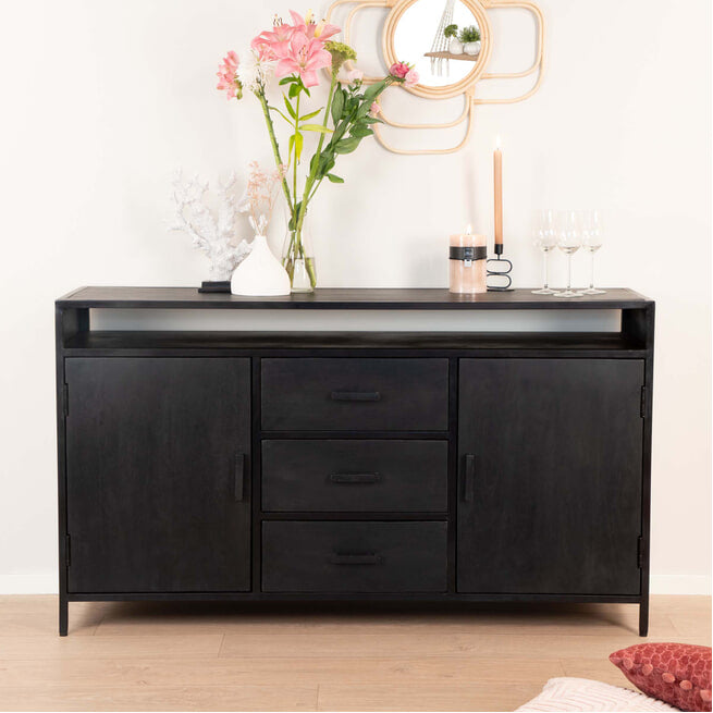 Nancy's Milharicas Dressoir - Kast - Mangohout - Staal - Zwart - 180 x 40 x 85 cm