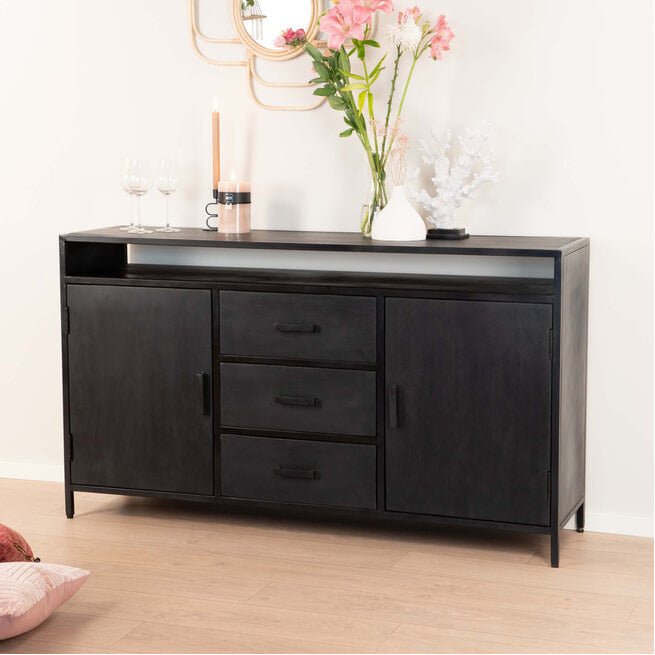 Nancy's Milharicas Dressoir - Kast - Mangohout - Staal - Zwart - 180 x 40 x 85 cm