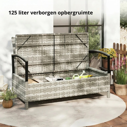 Nancy's Saludecio Tuinbank - Bank voor buiten - Opbergbank - Grijs - Rotan - ± 125 x 70 x 80 cm