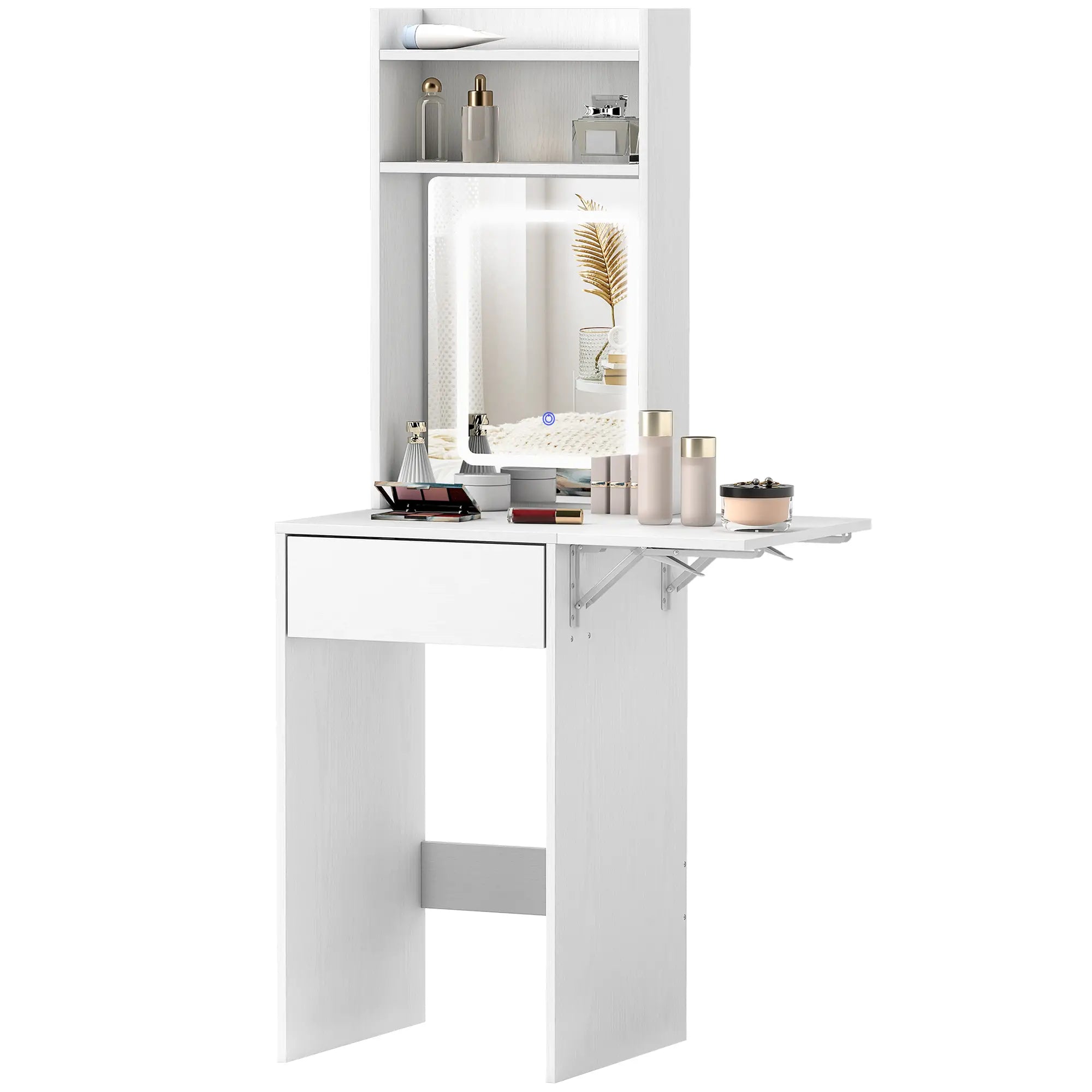 Nancy's Manfredonia Kaptafel - Make Up Tafel - Makeup tafel met verlichting - Wit - ±  45 x 45 x 150 cm