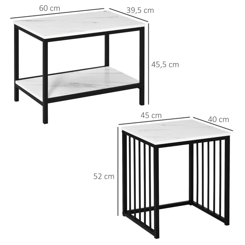 Nancy's Gagos Salontafel Set - Bijzettafel Set - Wit / Zwart - Marmerlook