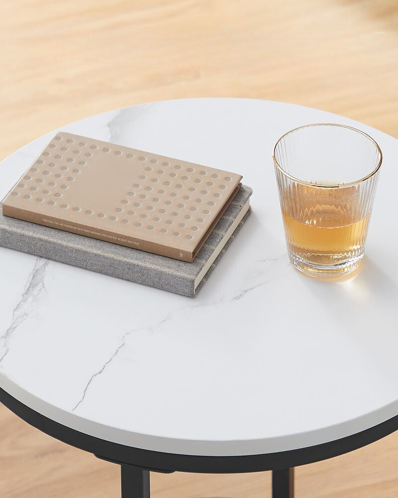 Nancy's Kirby Bijzettafel Wit Marmerlook - Zwart - Staal - Glas - Nachtkastje - Modern - 45 x 55 cm Ø x H