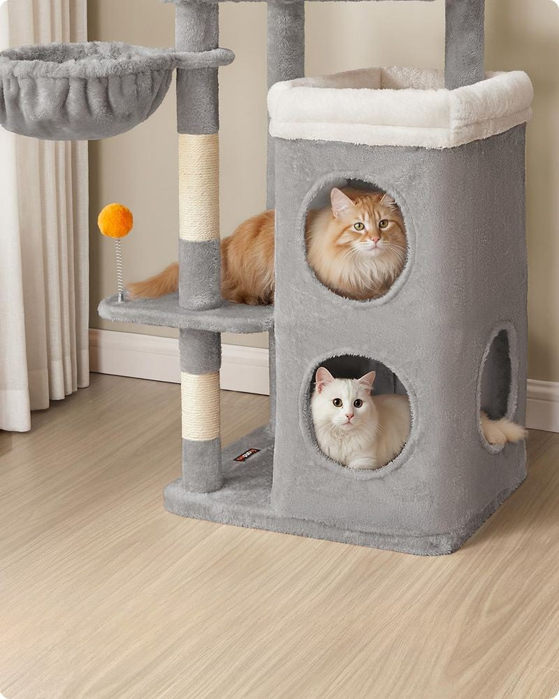 Nancy's Molveno Krabpaal - Kattenboom - Kattenbed - 2 Verdiepingen - Grijs - Pluche - ± 55 x 45 x 150 cm