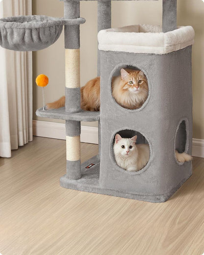 Nancy's Molveno Krabpaal - Kattenboom - Kattenbed - 2 Verdiepingen - Grijs - Pluche - ± 55 x 45 x 150 cm