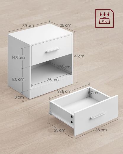 Nancy's Askern Bedside Table White - Side table with drawer - Modern - 39 x 28 x 41 cm