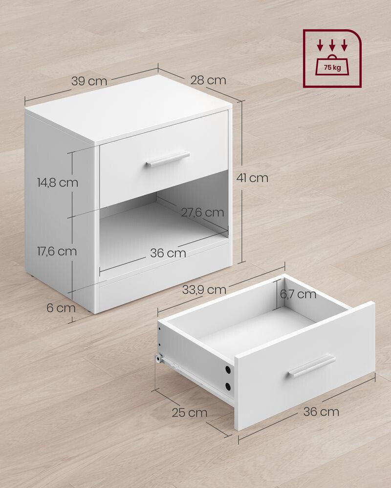 Nancy's Askern Nachtkastje Wit - Bijzettafel met lade - Modern - ± 40 x 30 x 40 cm