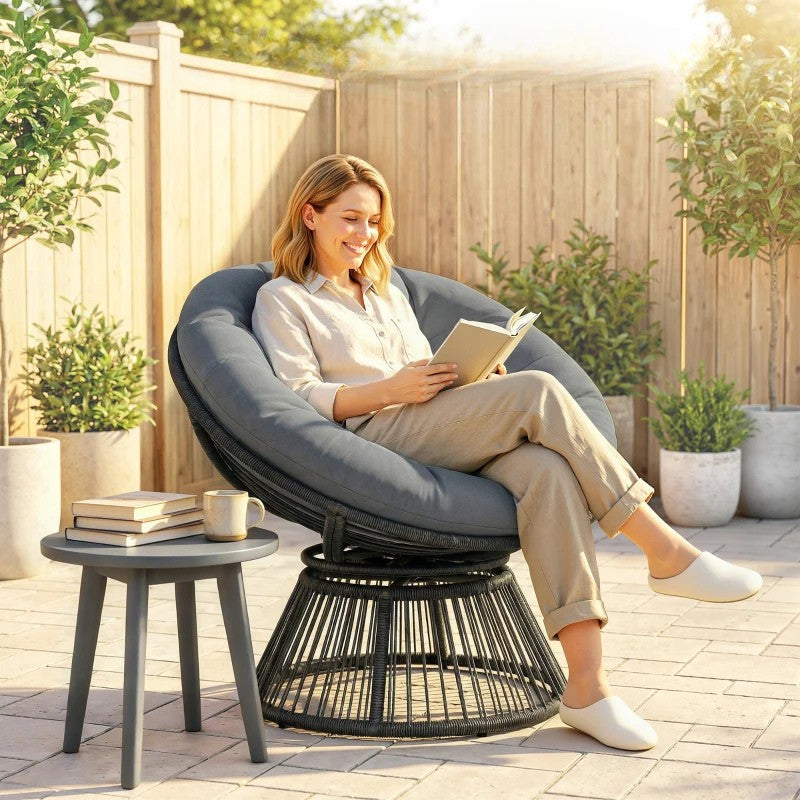 Nancy's Sampeyre Loungestoel - Draaistoel - Buitenstoel - Tuinstoel - Grijs - Rotan - ± 95 x 80 x 85 cm
