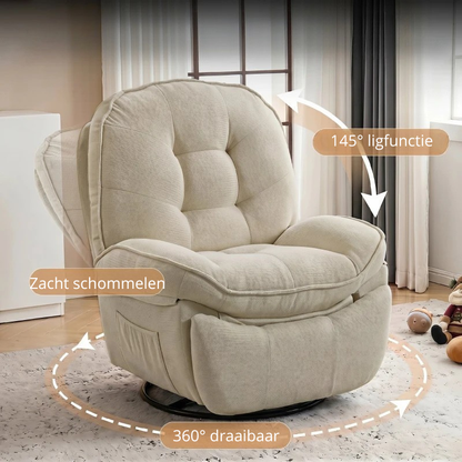 Nancy's Teolo Lounge Fauteuil - Relax Stoel - Loungestoel - Draai-, schommel en ligfunctie - Crèmewit - Chenille