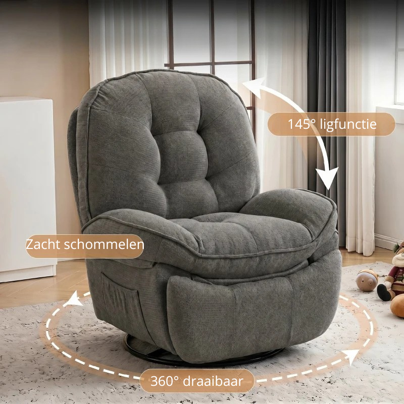 Nancy's Teolo Lounge Fauteuil - Relax Stoel - Loungestoel - Draai-, schommel en ligfunctie - Grijs - Chenille