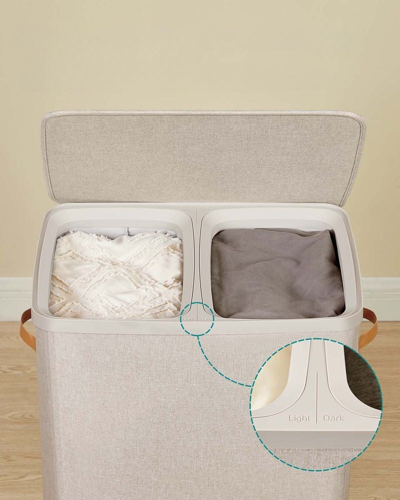 Nancy's Grigno Wasmand - Wasbox - Wassorteerder - 2 Vakken - Beige - 170 Liter