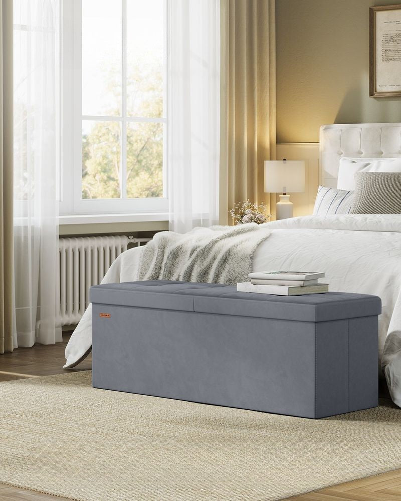 Nancy's Pralormo Opbergbank - Bankje met opbergruimte - 131 Liter - Grijs - Fluweel - ± 110 x 40 x 40 cm