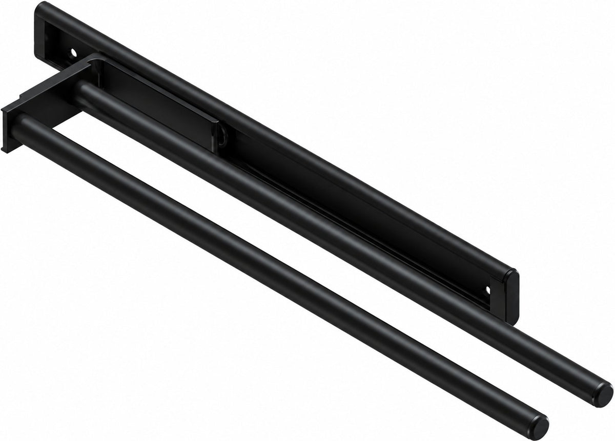 Eleganca Uittrekbaar Handdoekrek – Handdoekhouder 44,5cm - Uitschuifbaar tot 29 cm - Inbouwafmeting 9,4 x 44.5 x 3.8cm – Handdoekstang keuken of badkamer – Horizontaal en verticaal te gebruiken – 2 armen – Aluminium – Zwart