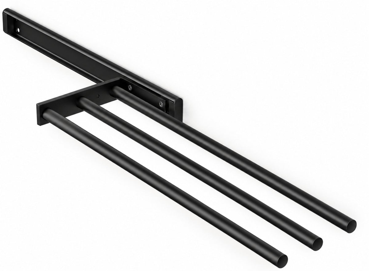Eleganca Uittrekbaar Handdoekrek – Inbouwafmeting 10,4 x 45 x 14cm – Handdoekhouder uitschuifbaar tot 32cm – Handdoekstang keuken of badkamer – Horizontaal en verticaal te gebruiken – 3 armen – Aluminium – Zwart