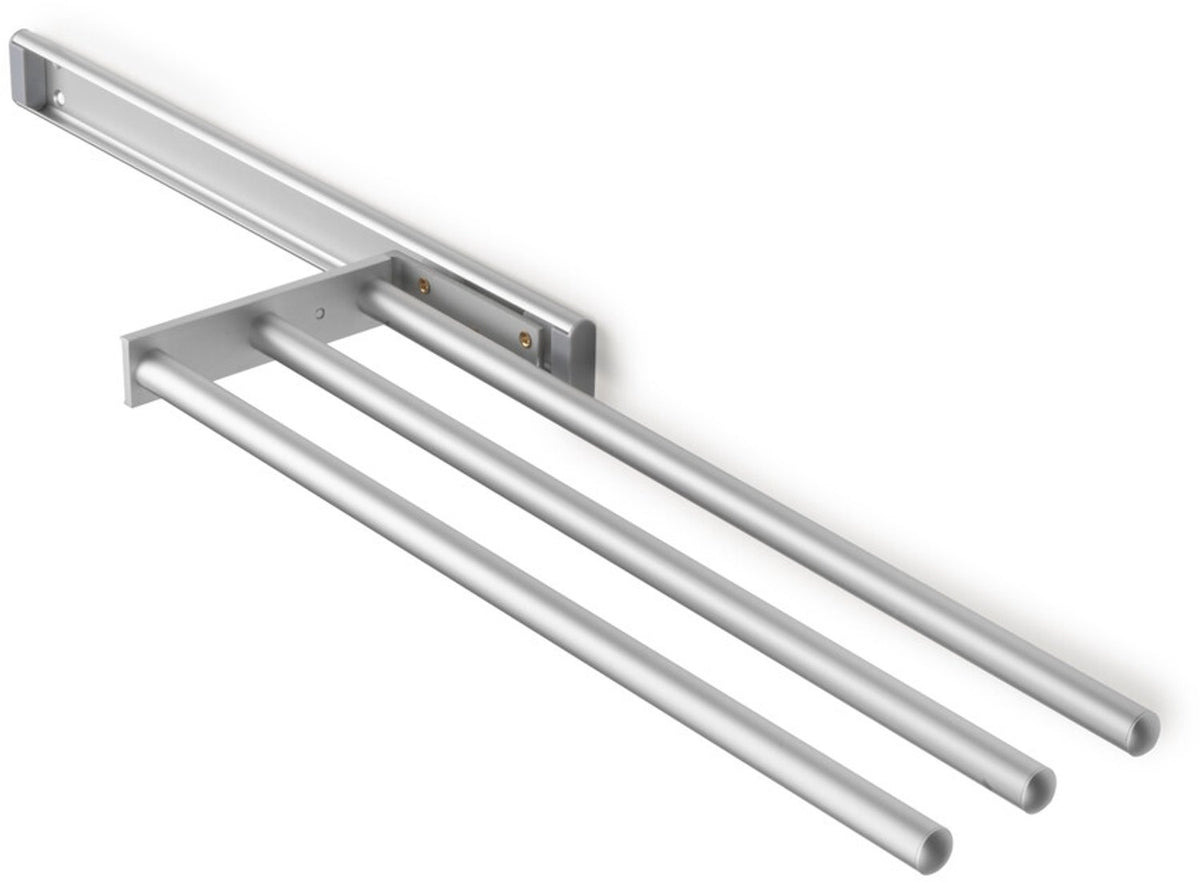 Eleganca Uittrekbaar Handdoekrek – Inbouwafmeting B17 x D46 x H5cm – Handdoekhouder uitschuifbaar tot 29cm – Handdoekstang keuken of badkamer – Horizontaal en verticaal te gebruiken – 3 armen – Aluminium – Zilver