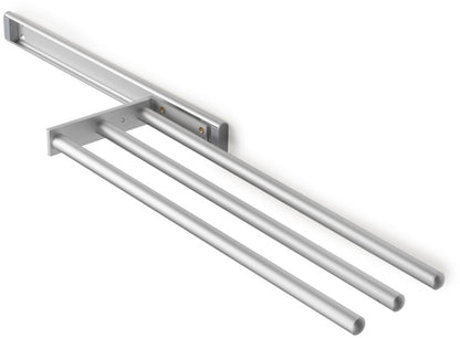 Eleganca Uittrekbaar Handdoekrek – Inbouwafmeting B17 x D46 x H5cm – Handdoekhouder uitschuifbaar tot 29cm – Handdoekstang keuken of badkamer – Horizontaal en verticaal te gebruiken – 3 armen – Aluminium – Zilver