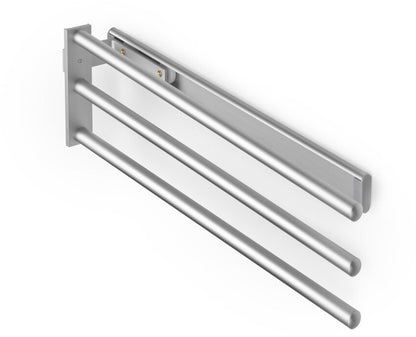 Eleganca Uittrekbaar Handdoekrek – Inbouwafmeting B17 x D46 x H5cm – Handdoekhouder uitschuifbaar tot 29cm – Handdoekstang keuken of badkamer – Horizontaal en verticaal te gebruiken – 3 armen – Aluminium – Zilver