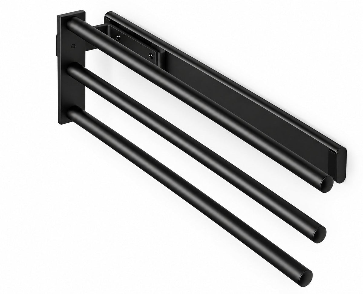 Eleganca Uittrekbaar Handdoekrek – Inbouwafmeting 10,4 x 45 x 14cm – Handdoekhouder uitschuifbaar tot 32cm – Handdoekstang keuken of badkamer – Horizontaal en verticaal te gebruiken – 3 armen – Aluminium – Zwart