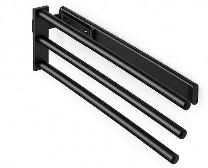 Eleganca Uittrekbaar Handdoekrek – Inbouwafmeting 10,4 x 45 x 14cm – Handdoekhouder uitschuifbaar tot 32cm – Handdoekstang keuken of badkamer – Horizontaal en verticaal te gebruiken – 3 armen – Aluminium – Zwart