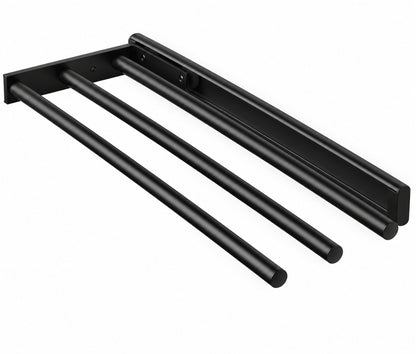 Eleganca Uittrekbaar Handdoekrek – Inbouwafmeting 10,4 x 45 x 14cm – Handdoekhouder uitschuifbaar tot 32cm – Handdoekstang keuken of badkamer – Horizontaal en verticaal te gebruiken – 3 armen – Aluminium – Zwart