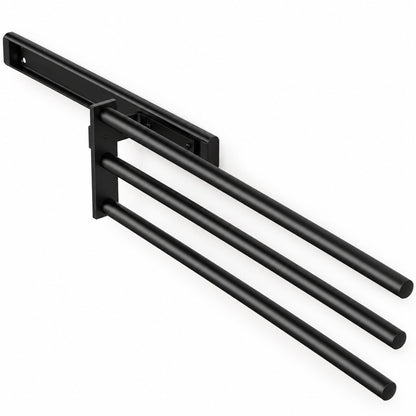 Eleganca Uittrekbaar Handdoekrek – Inbouwafmeting 10,4 x 45 x 14cm – Handdoekhouder uitschuifbaar tot 32cm – Handdoekstang keuken of badkamer – Horizontaal en verticaal te gebruiken – 3 armen – Aluminium – Zwart
