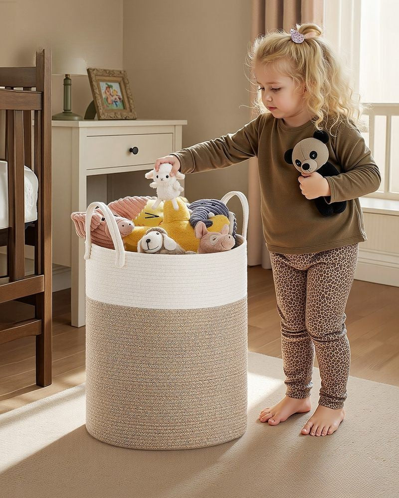 Nancy's Pragelato Wasmand - Wasbox - Wit / Grijsbruin - Katoenen Touw - 60 Liter