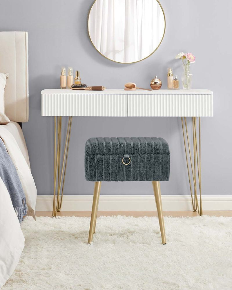 Nancy's Ospedaletto Make-Up Krukje - Hocker - Make Up Tafel Kruk met Opbergruimte - Grijs - 30 x 40 x 50 cm