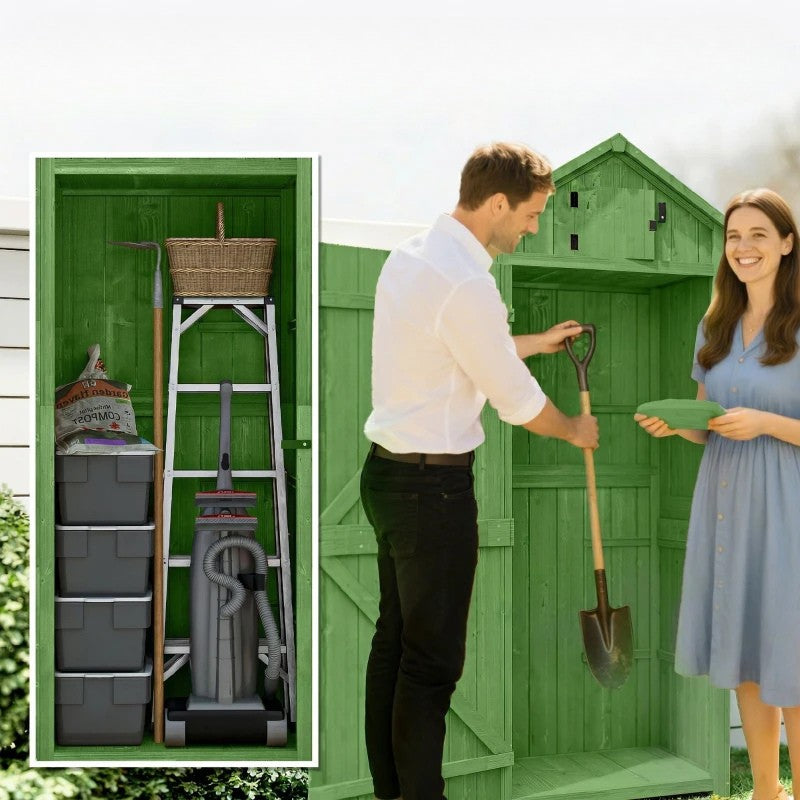 Nancy's Schenna Tuinkast - Tuinschuur - Gereedschapsschuur - Groen - Dennenhout - ± 75 x 55 x 180 cm