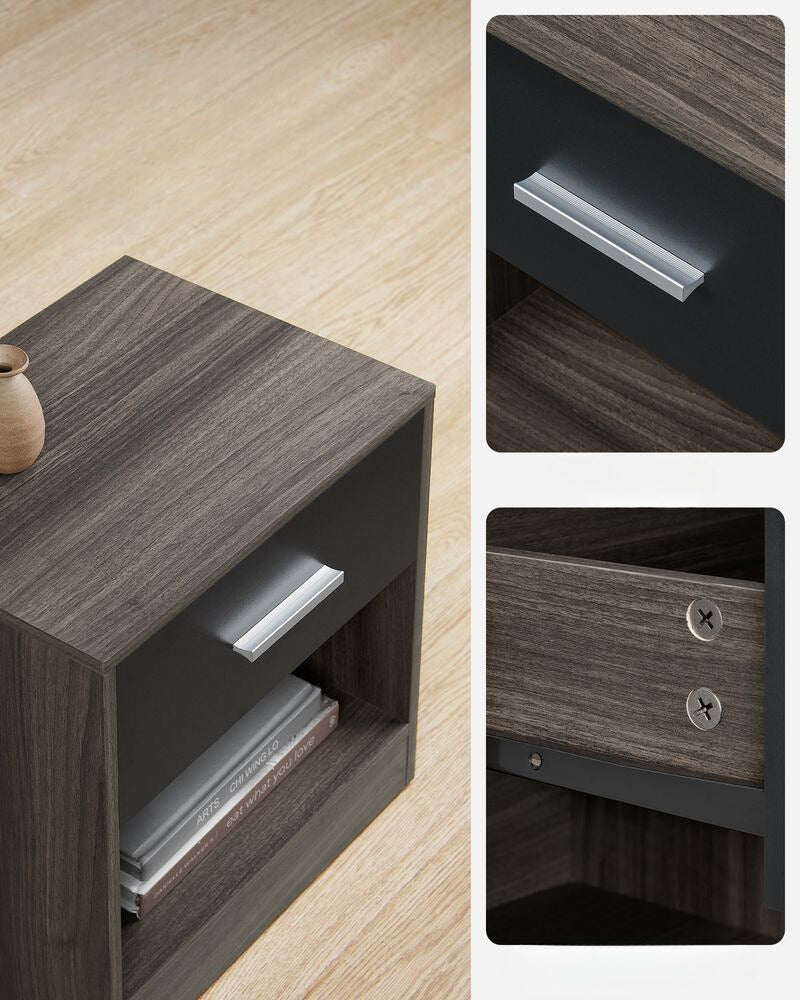 Nancy's Askern Nachtkastje Bruin - Zwart - Bijzettafel met lade - Modern - ± 40 x 30 x 40 cm