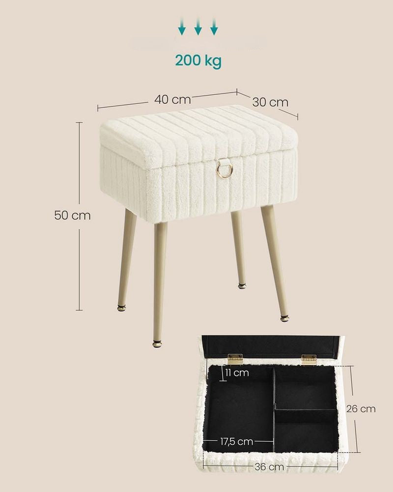 Nancy's Ospedaletto Make-Up Krukje - Hocker - Make Up Tafel Kruk met Opbergruimte - Wit - 30 x 40 x 50 cm