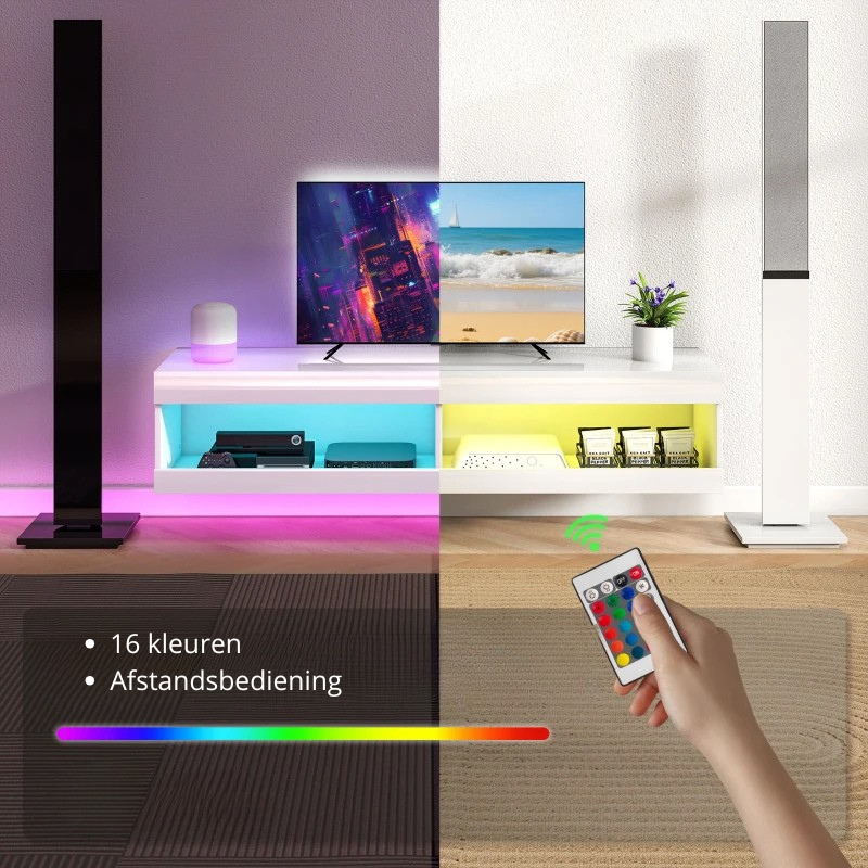 Nancy's Montegallo TV Meubel - TV Kast - Lowboard - LED-Verlichting - Hoogglans Wit - 140 x 40 x 30 cm