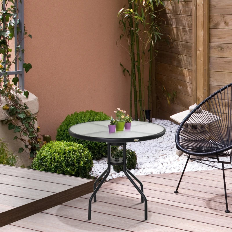 Table de jardin Nancy's Jesup - Table de balcon - Table de bistro - Trou parasol - Verre trempé - Métal - Noir - 80 x 80 x 72 cm 