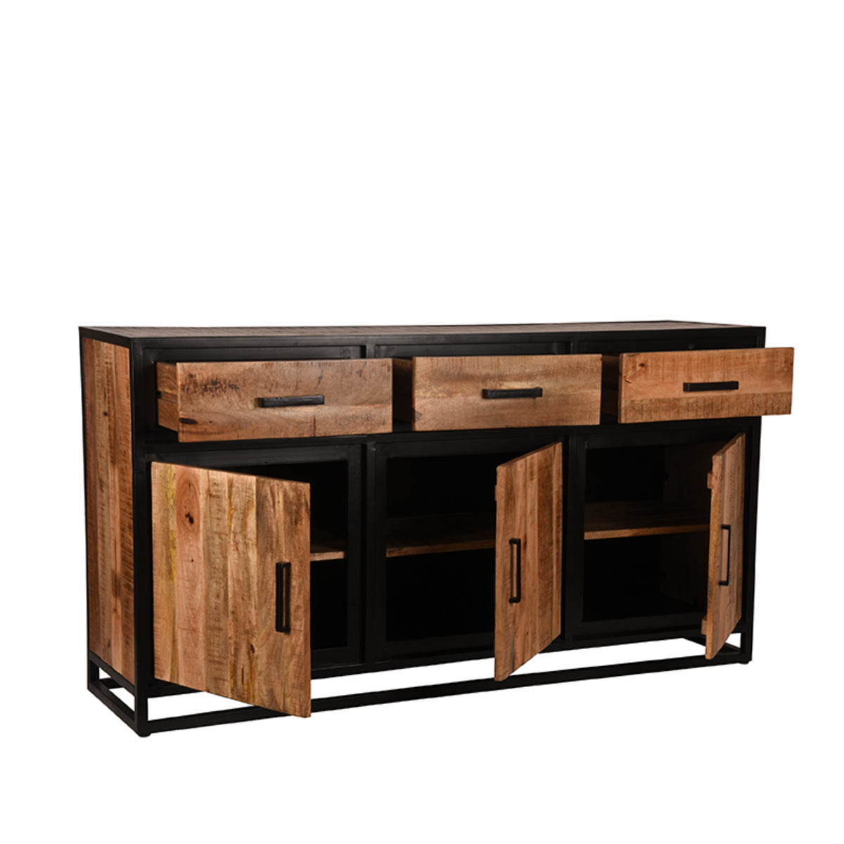 LABEL51 Dressoir Tampa - Rough Mangohout | Zwart Metaal - 170x45x90 cm