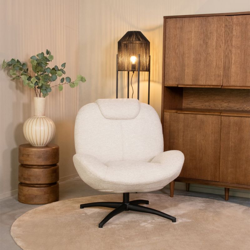 LABEL51 Draaifauteuil Clayton - Naturel Canyon | Zwart Metaal - 82x89x91 cm