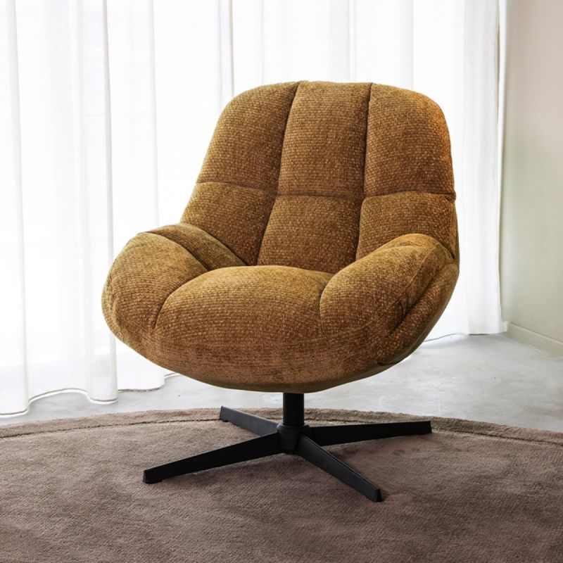 LABEL51 Draaifauteuil Huxley - Mustard Elite | Zwart Metaal - 76x86x92 cm