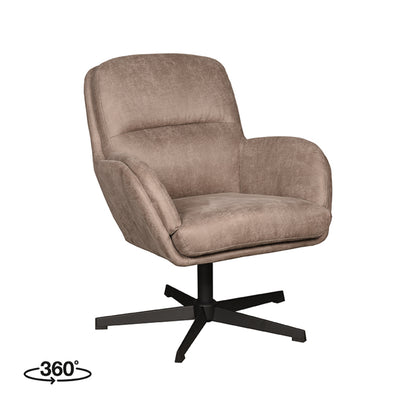 LABEL51 Draaifauteuil Moss - Taupe Micro Suede | Zwart Metaal -70x77x90 cm