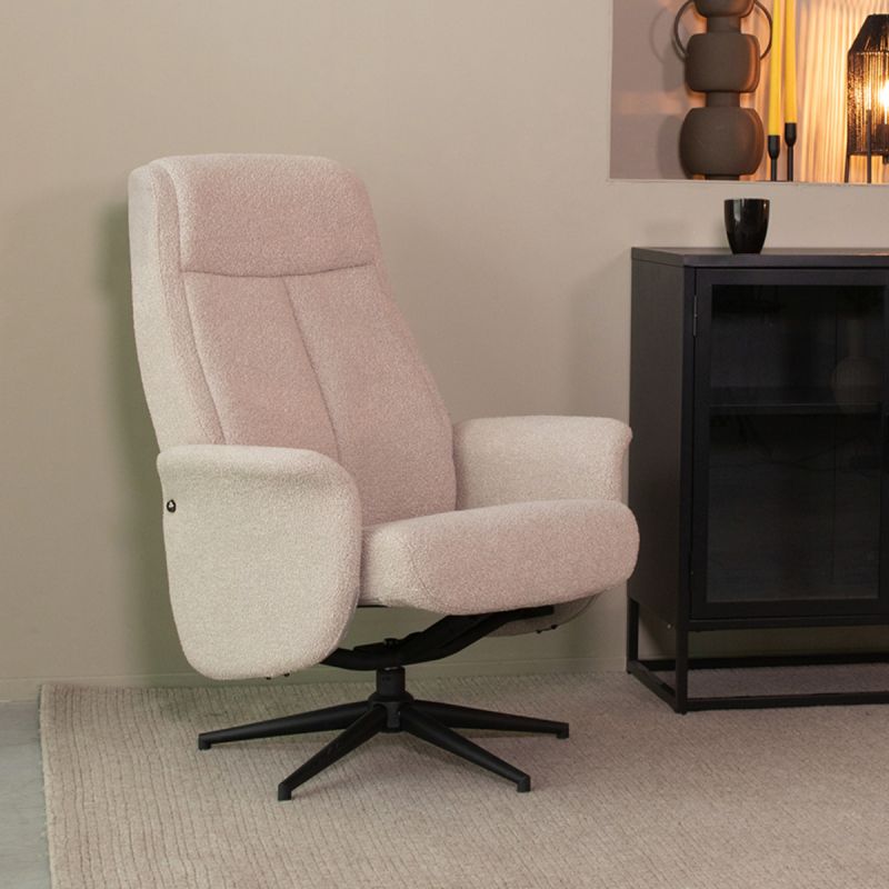LABEL51 Relaxfauteuil Bergen - Naturel Boucle | Zwart Metaal - 77x76x105 cm