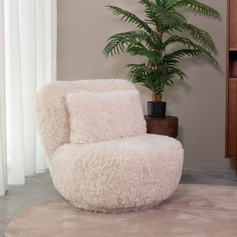 LABEL51 Draaifauteuil Doodle - Creme Fluffy - 90x87x73 cm