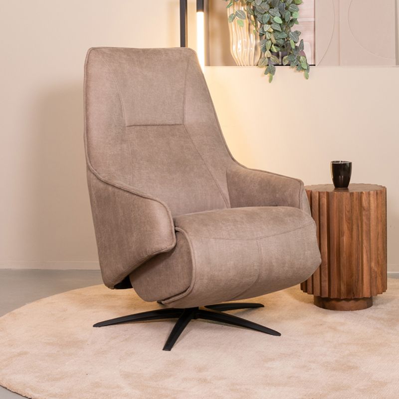 Label51 Elektrische Fauteuil Odense - Taupe Micro Suede | Zwart Metaal - 68x87x110 cm