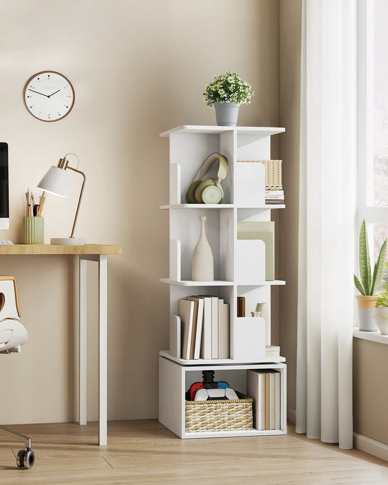 Nancy's Poviglio Boekenkast - Opbergkast - Opbergrek - 360° Draaibaar - Wit - ± 40 x 40 x 125 cm