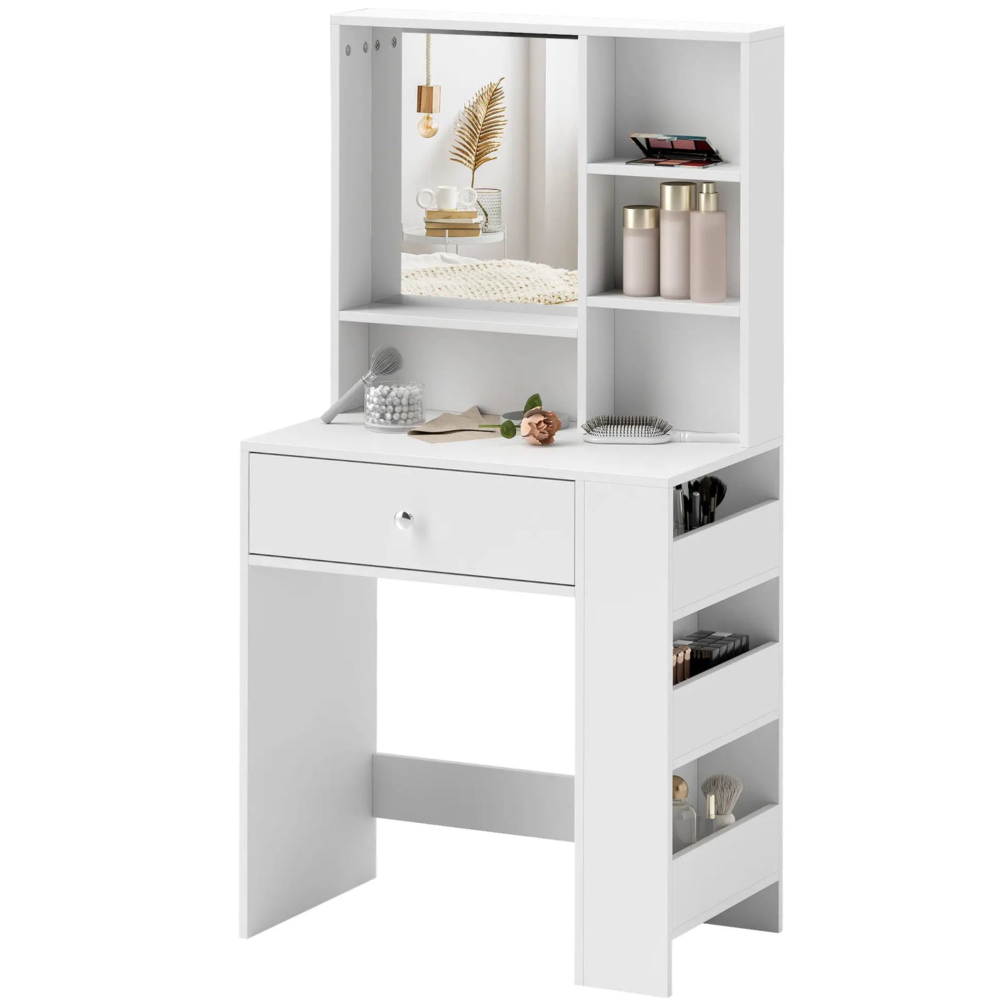 Nancy's Fidenza Kaptafel - Make Up Tafel - Cosmeticatafel - Met Spiegel - Wit - ± 70 x 40 x 135 cm